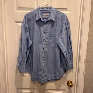 We The Free Women's Oxford Blue Freddie Button Up Shirt Medium Long Sleeve Top